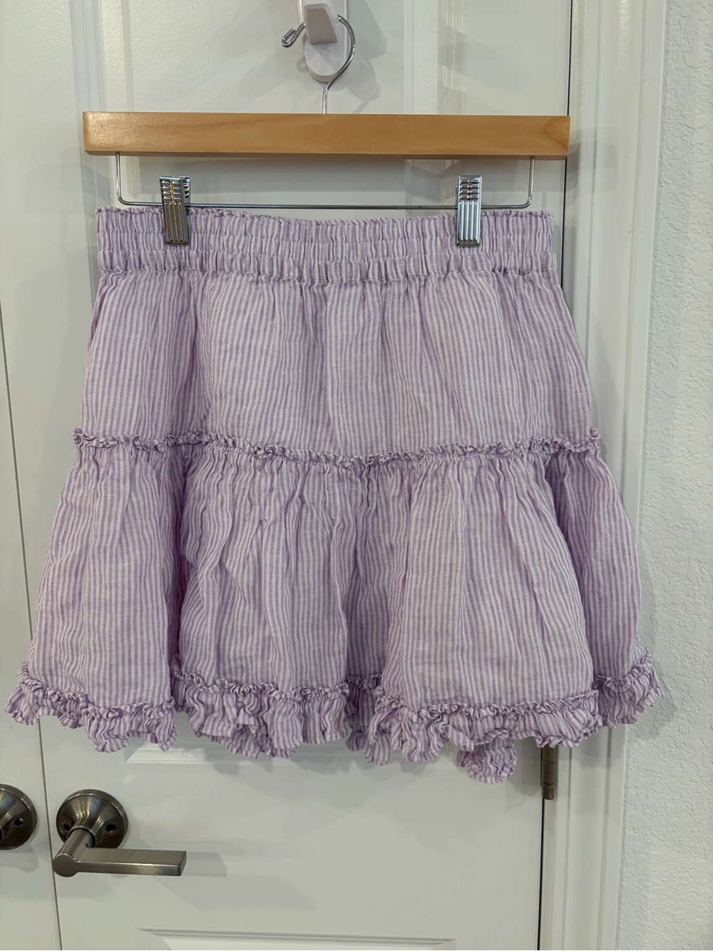 Hill House Lilac Striped Tiered Ruffle Skirt Size L - Picture 2 of 5